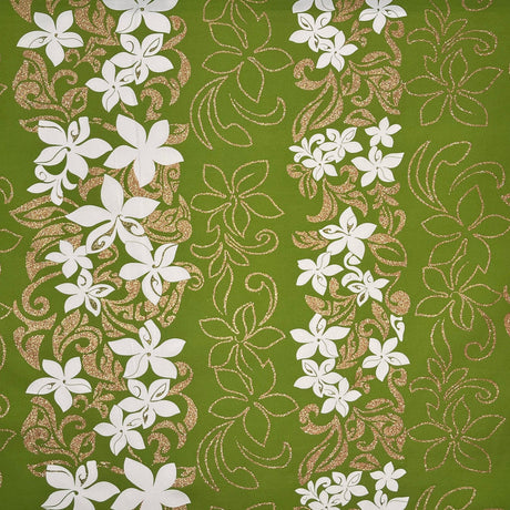 1 Yard 100% Polyester Tiare Garden Glitter Fabric with Plumeria Flowers 36" Cut