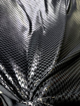 New Navy Or Black Houndstooth Foil Nylon Spandex Supplex Fabric - Navy, Black Houndstooth, 58" Width