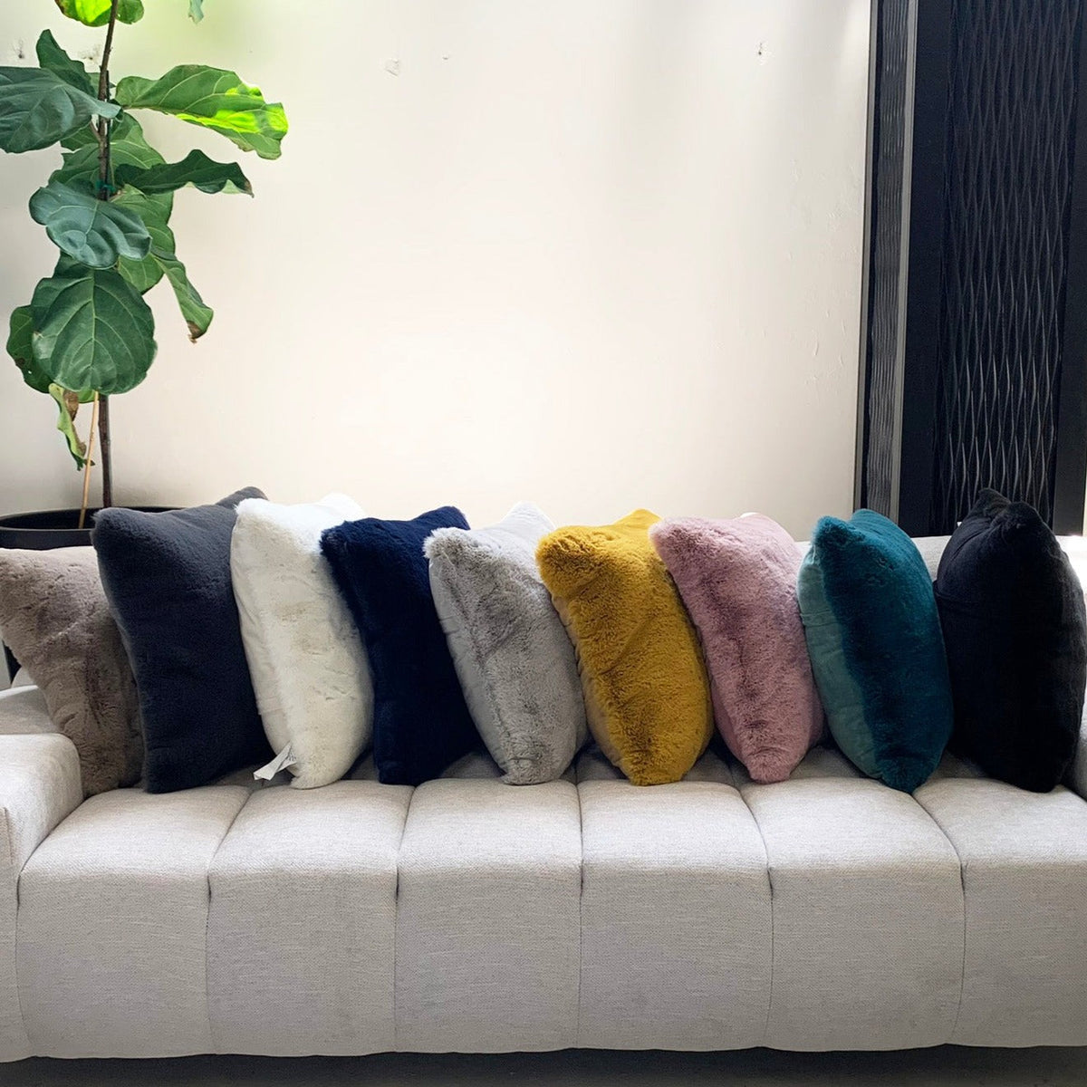 Soft Cozy Fuzzy Faux Fur Mosaic Floral Print Pillow for Elegant Home Décor