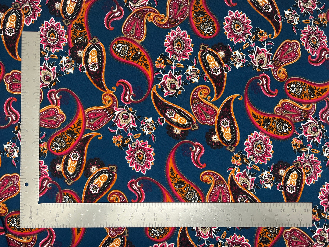 1 Yard Liverpool Knit Paisley Print Fabric – Stretch Crepe Textured Fabric for Garments – 58" Width