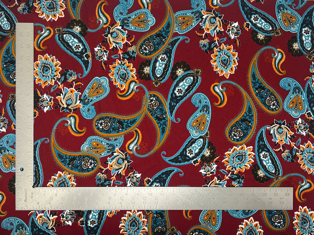 1 Yard Liverpool Knit Paisley Print Fabric – Stretch Crepe Textured Fabric for Garments – 58" Width