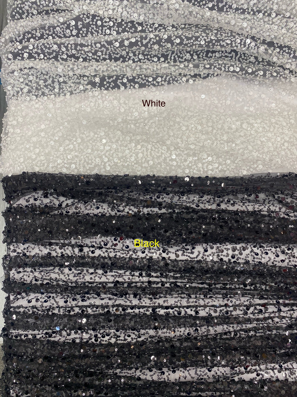 BPS Mesh Lace White Polyester Fabric - White Beads, Pearls, Sequins Mesh, 60" Width (1 Yard)