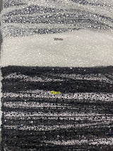 BPS Mesh Lace White Polyester Fabric - White Beads, Pearls, Sequins Mesh, 60" Width (1 Yard)