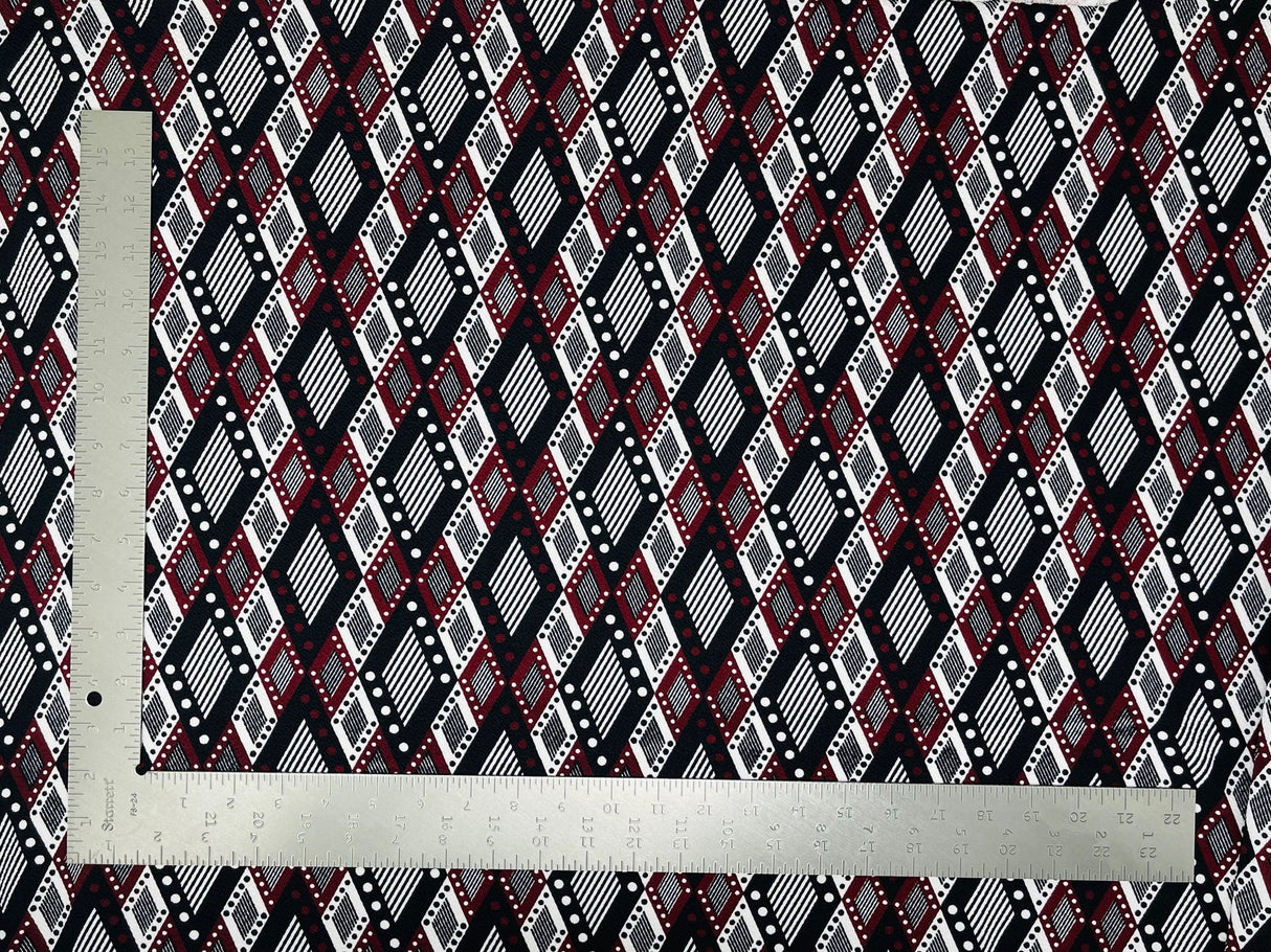 1 Yard Geometric Liverpool Knit Fabric – 60" Wide Stretch Crepe for Bold, Tailored Creations