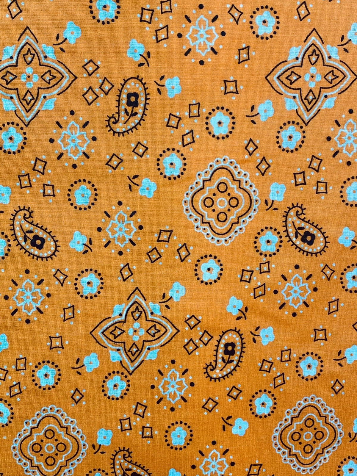 Paisley Bandanna Tangerine Poly Cotton Fabric - Tangerine Paisley Bandanna, 59/60" Width (1 Yard)