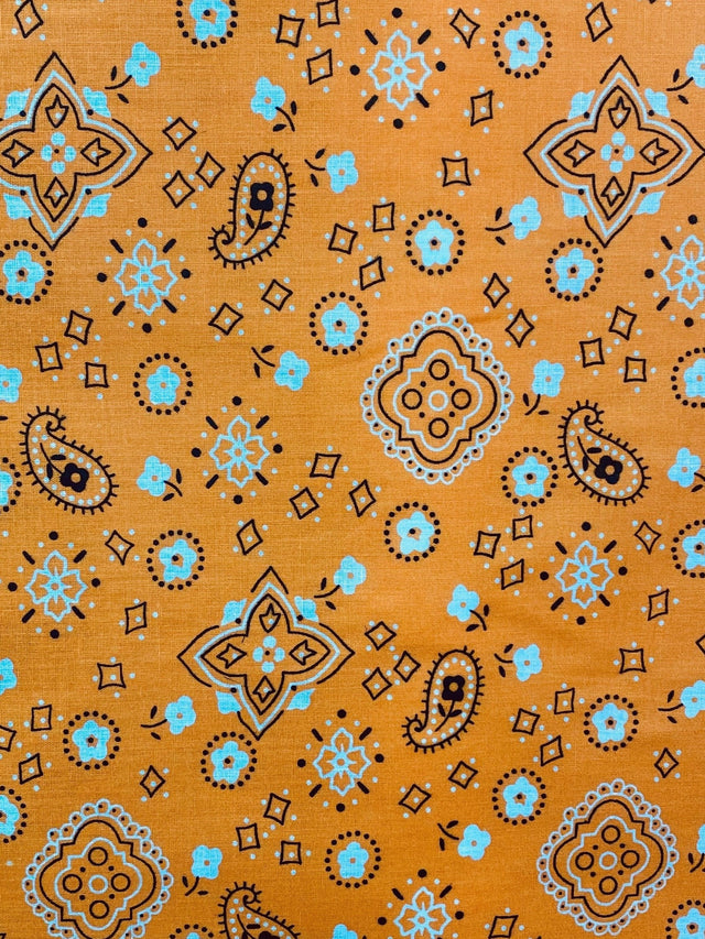 Paisley Bandanna Tangerine Poly Cotton Fabric - Tangerine Paisley Bandanna, 59/60" Width (1 Yard)