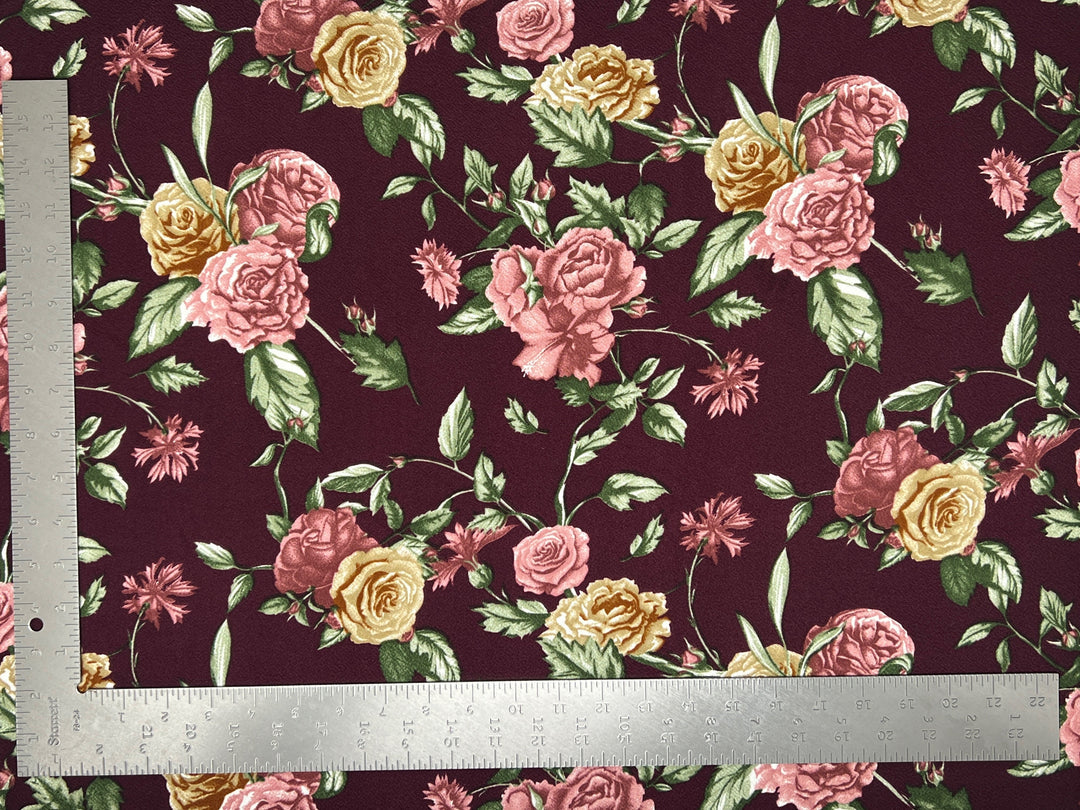 1 Yard Liverpool Knit Floral Fabric – Stretch Textured Crepe for Dresses, Tops, Skirts – 58 Inch