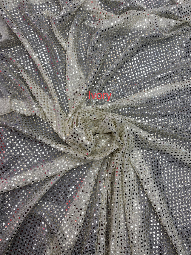 Ivory Small Confetti Sequin Polyester Fabric - Ivory Confetti Dots, 42" Width (1 Yard)