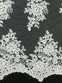 Imperial White Lace Polyester Fabric - White Mesh Net Corded Embroidered With Small Clear Iridescent Sequins, 53/54" Width