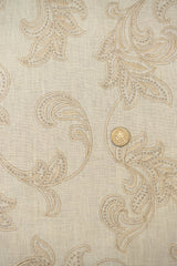 1 Yard White Sand Pure Linen Foliage Embroidered Fabric Midweight Woven 54 Inch Width