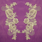 1 Pair Beaded & Corded Lace Applique Embroidered on 100% Polyester Organza 7.5" x 2.75" Each Side
