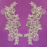 1 Pair Beaded & Corded Lace Applique Embroidered on 100% Polyester Organza 7.5" x 2.75" Each Side