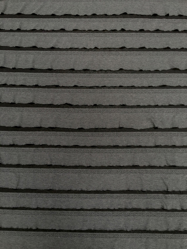 Polyester Spandex Fabric - 2" Ruffles, Grey/Black, Black/Black, 50 To 52 Inches Wide