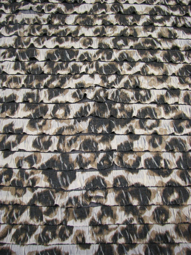 1.44" Ruffles Large Leopard Animal Print Polyester Spandex Knit Fabric - Leopard Animal Print, 50 To 52 Inches Wide