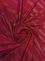 Polyester Spandex Fabric - Burgundy With Silver Glitters, 58"-60" Width
