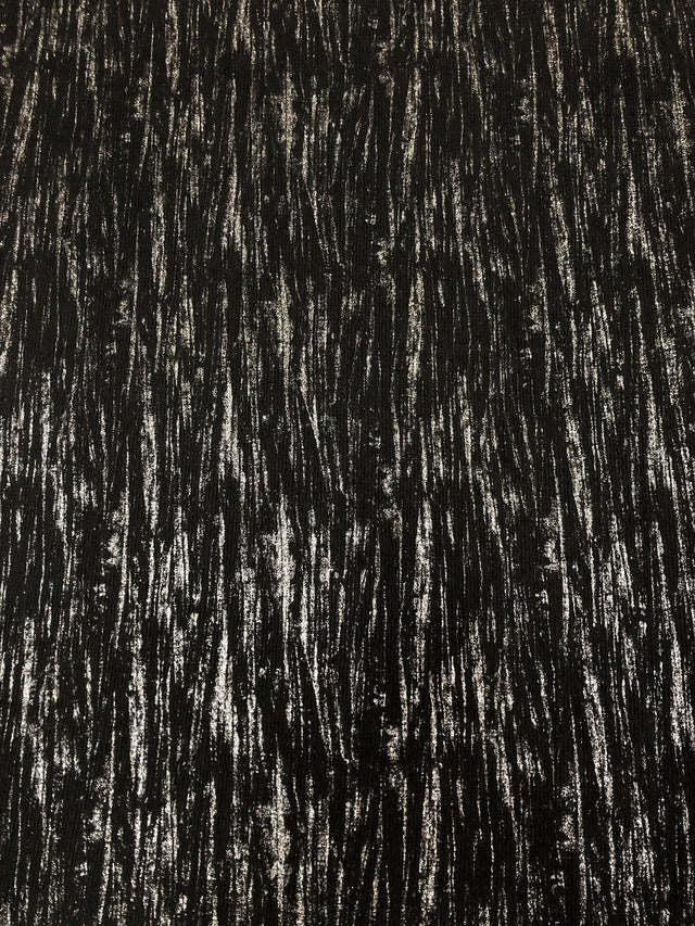 Polyester Spandex Textured Fukuro Fabric - Abstract Foil, Black/Silver, Black/Gold, 52/54" Width
