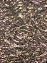 Polyester Spandex Textured Fukuro Embossed Floral Design With Shiny Lurex Fabric - Dark Gold, Dark Silver, Dark Turquoise, Dark Red, 52/54" Width