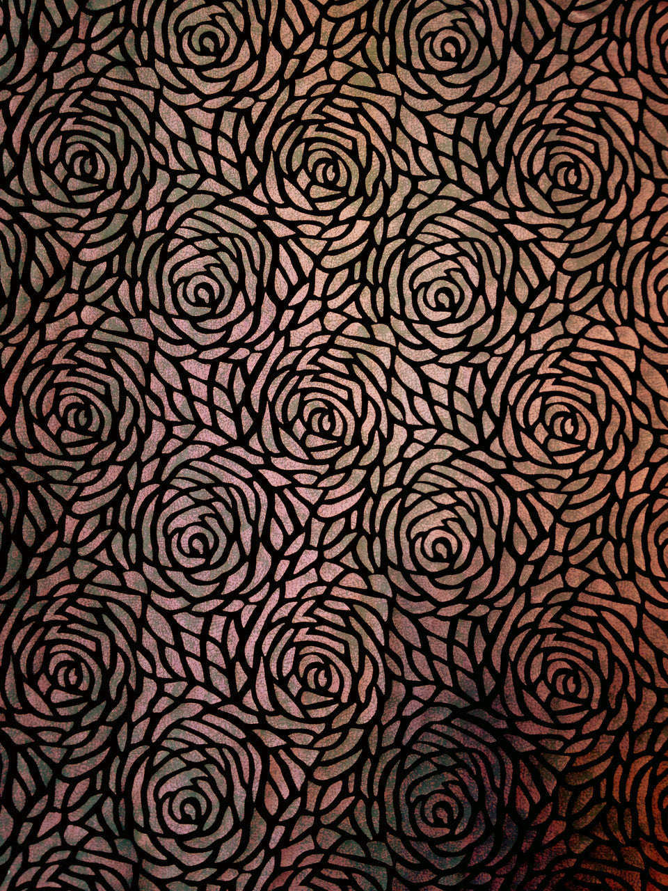 Big Rose Pattern 2 Tone Matte Foil Stretch Velvet Polyester Spandex Fabric - Dark Red, Dark Blue, Big Rose Pattern, 58 To 60 Inches Wide