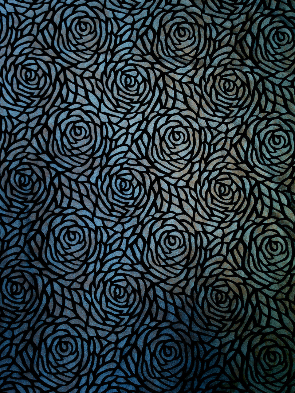 Big Rose Pattern 2 Tone Matte Foil Stretch Velvet Polyester Spandex Fabric - Dark Red, Dark Blue, Big Rose Pattern, 58 To 60 Inches Wide