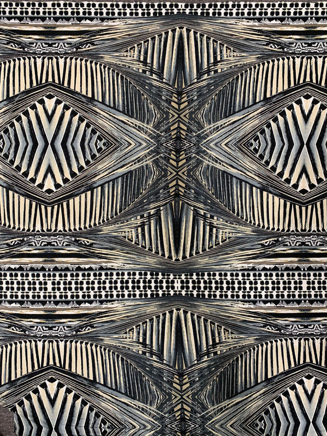 Abstract Rhomboid Design Polyester Spandex Fabric - Rust, Grey, 58-60" Width