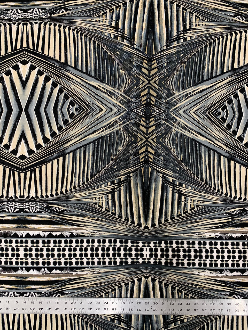 Abstract Rhomboid Design Polyester Spandex Fabric - Rust, Grey, 58-60" Width