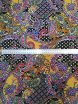 Polyester Spandex ITY Matte Jersey Fabric - Big Paisley Design, Mustard, Red, 58"-60" Width