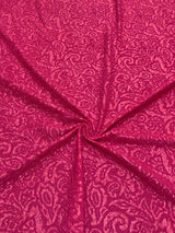 Polyester Spandex Fukuru Embossed Paisley Print With Matte Foil Fabric - Embossed Textured Paisley, Fuchsia, Royal, Chartreuse, 50" To 52" Width