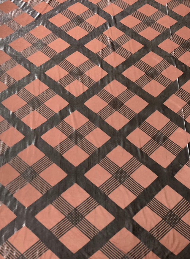Polyester Spandex Burnout Velvet Fabric - Brown Big Geometric Design, 56-58" Width