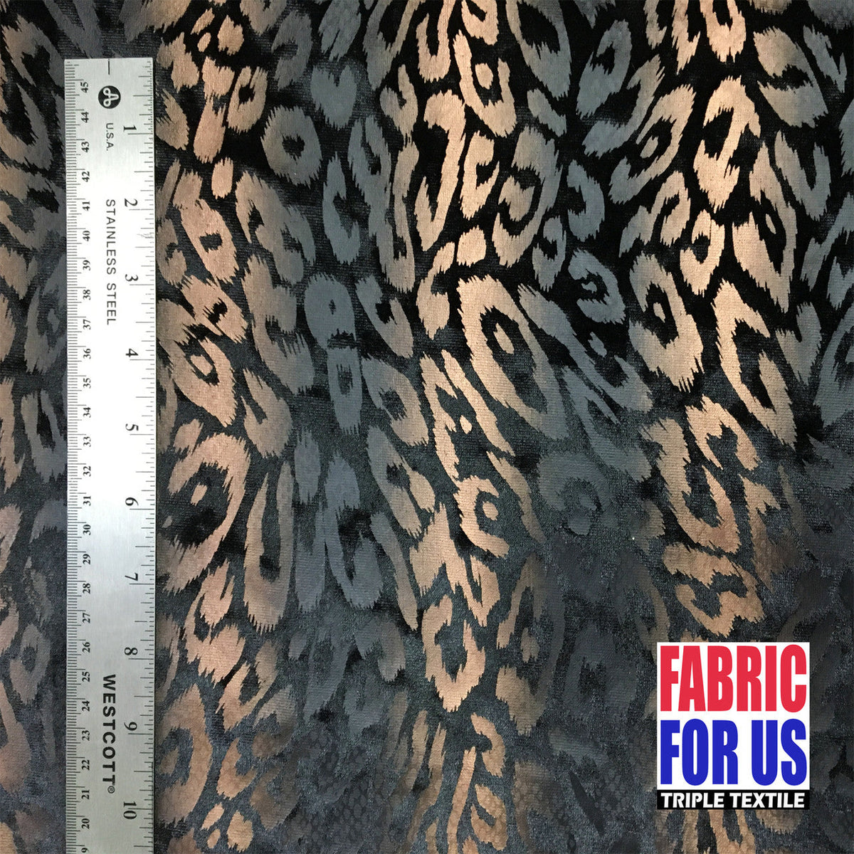 Leopard Spots In Waves Polyester Stretch Fabric - Black/Silver, Black/Copper, Leopard Spots Pattern, 58" Width