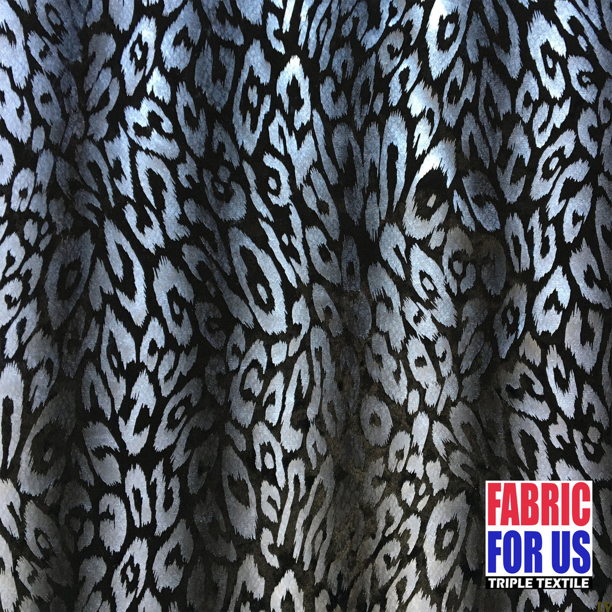 Leopard Spots In Waves Polyester Stretch Fabric - Black/Silver, Black/Copper, Leopard Spots Pattern, 58" Width