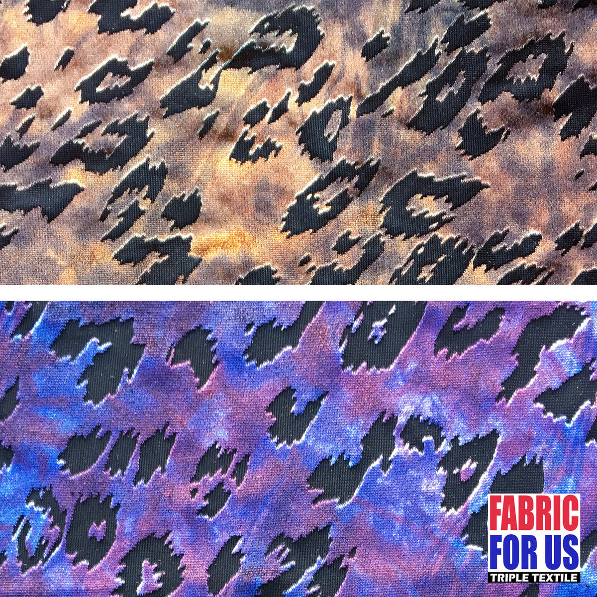 Leopard Spots Burnout Velvet Stretch Fabric - Purple/Brown Leopard Print, 58" Width