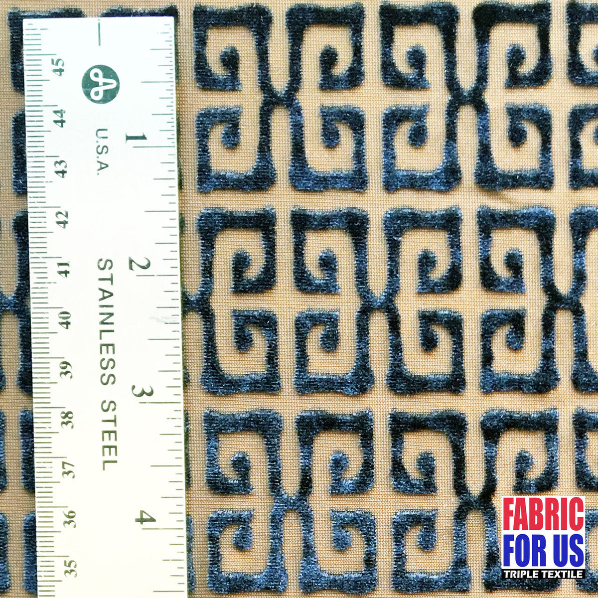 Greek Key Burnout Velvet Stretch Fabric - Tan And Brown Greek Key Pattern, 58" Width