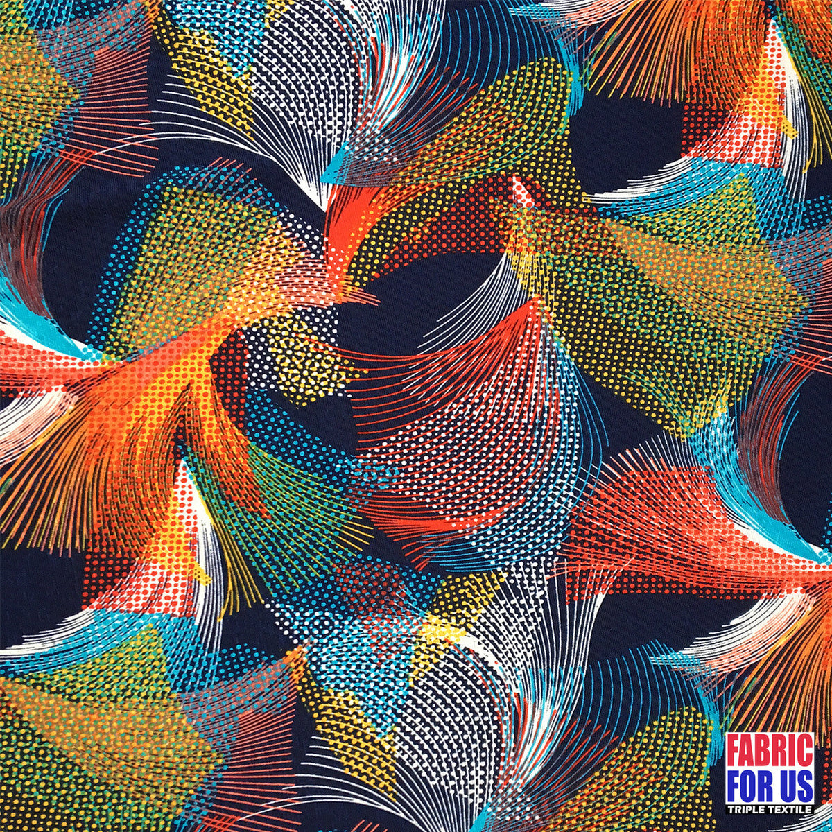 Spiral Fan Multi-Color Stretch Poly-Spandex Fabric - Swirl Fan Print, Multi-Color, 58" Width