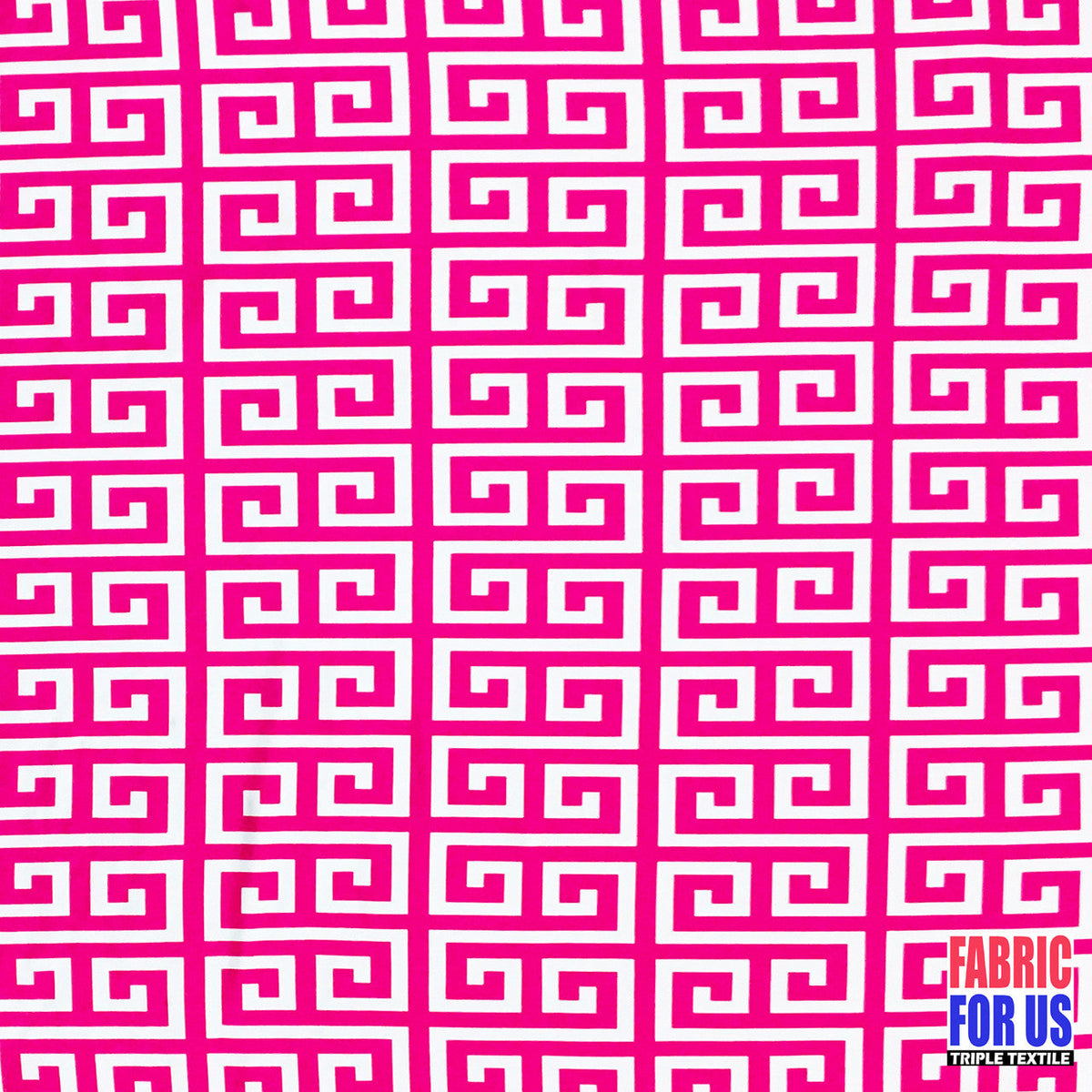 Greek Key Print Design Poly-Spandex Fabric - Navy/Pink Greek Key, 58" Width