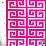 Greek Key Print Design Poly-Spandex Fabric - Navy/Pink Greek Key, 58" Width