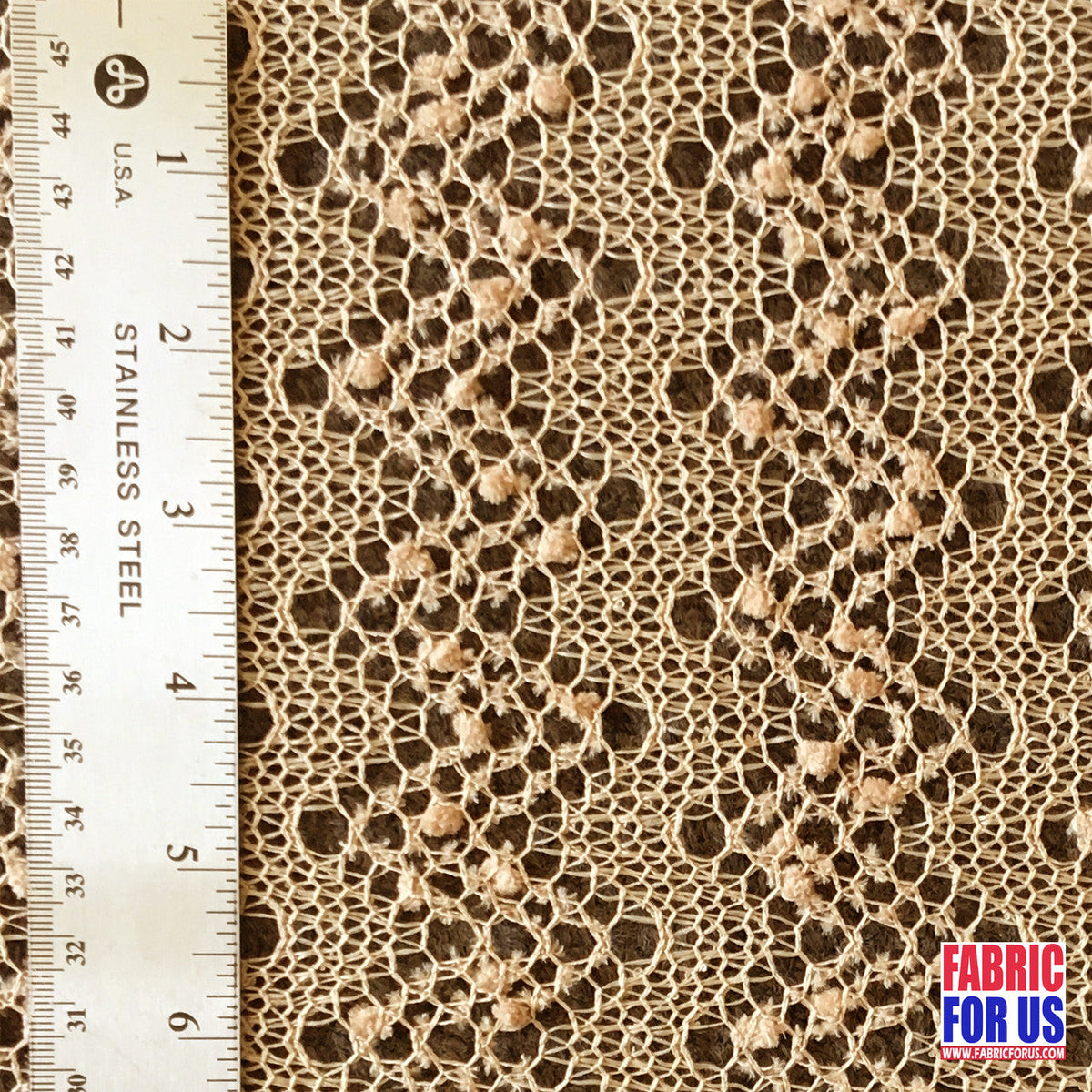 Lace Knit Polyester Spandex Fabric - Beige, 54" Width