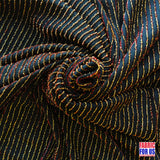 Lurex Red And Gold Thin Stripped Design Stretch Fabric - Black, Red And Gold Striped, 60" Width (1 Yard)