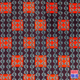 Squares & Links Poly Spandex Fabric - Brown/Rust Squares & Links Print, 58/60" Width
