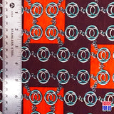 Squares & Links Poly Spandex Fabric - Brown/Rust Squares & Links Print, 58/60" Width
