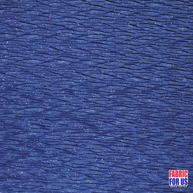 Glitter Crinkled Blue Polyester Fabric - Blue Glitter Crinkled, 58" Width