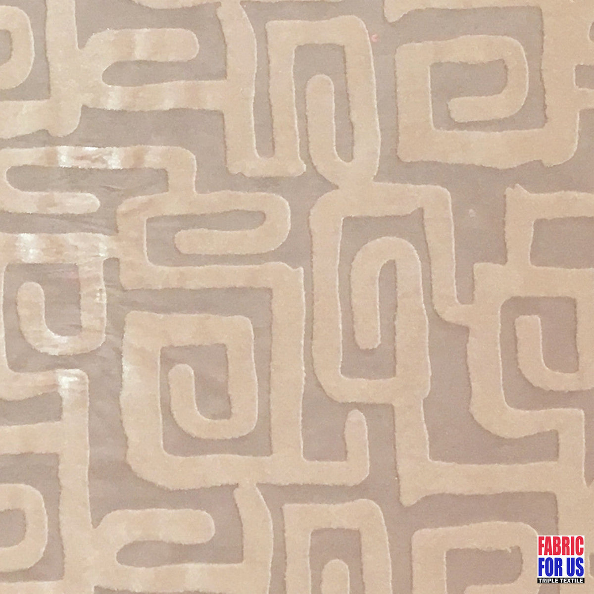 Greek Key Burnout Velvet Pre-Classic Polyester Spandex Fabric - Burgundy/Beige Greek Key Pattern, 58"/60" Width