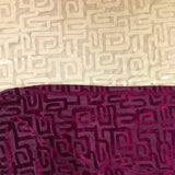Greek Key Burnout Velvet Pre-Classic Polyester Spandex Fabric - Burgundy/Beige Greek Key Pattern, 58"/60" Width
