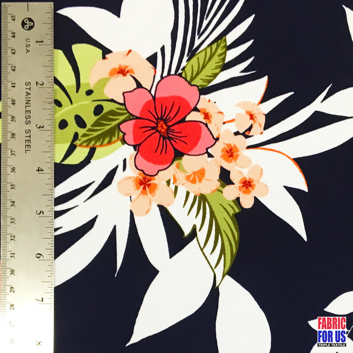 Plumeria Flowers ITY Poly-Spandex Stretch Fabric - Hawaiian Allover Floral Print, 58"/60" Width