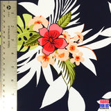 Plumeria Flowers ITY Poly-Spandex Stretch Fabric - Hawaiian Allover Floral Print, 58"/60" Width