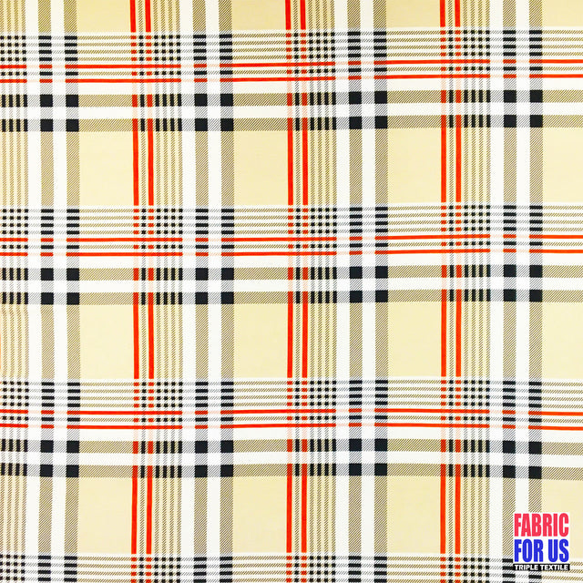 Plaid Tartan Design Taupe Color Poly Spandex Stretch Fabric - Taupe Light Beige Plaid Tartan, 58"/60" Width