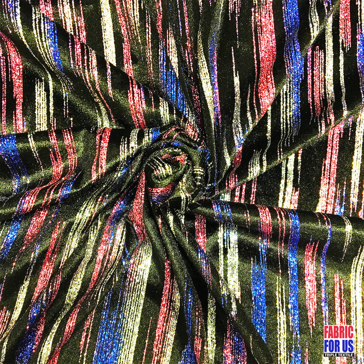 Stripe Multi-Glitter Poly-Spandex Stretch Fabric - Red, Blue, White Glitter Dots, 58" Width