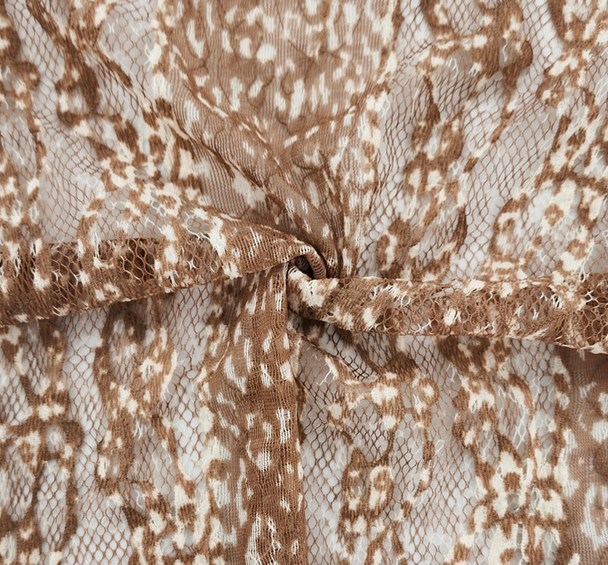 1 Yard Stretch Mocha Beige Lace Fabric, 58/60" Wide Soft Lightweight Material for Apparel & Décor