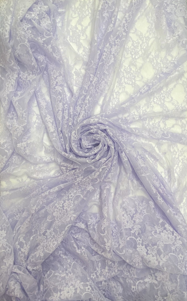 Lavender Stretch Lace Nylon Spandex Fabric - Shimmery Floral Lace, Lavender, 58/60" Width (1 Yard)