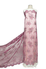 1 Yard Tulle Lace Fabric Embroidered with Beads and Floral Pattern, 52" Wide