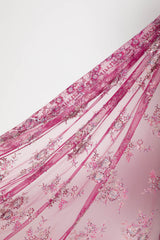 1 Yard Tulle Lace Fabric Embroidered with Beads and Floral Pattern, 52" Wide
